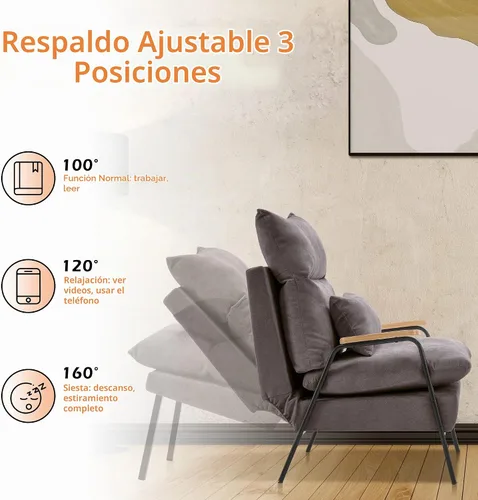 Vista 5 de MCombo Silla reclinable Accent con otomana, sillón de tela moderno, sofá cama tapizado para sala de estar y dormitorio, espacio pequeño 4055