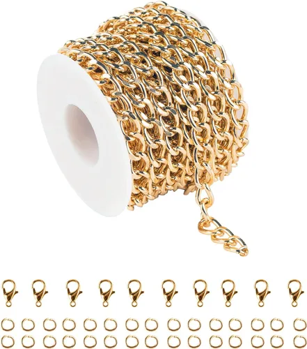 Vista 9 de 10 metros collar con colgante de papel plateado en oro, cadena de eslabones de aluminio para hacer joyas, rollo de cadena con anillas abiertas