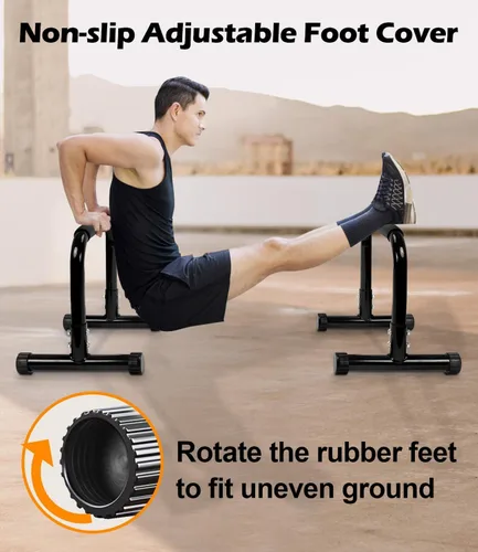 Vista 6 de TABEKE Barra de Flexiones, Barras Paralelas de Calistenia de Acero de 14'' de Altura con Mango de Espuma de Cobertura Completa y Barra de Inmersión