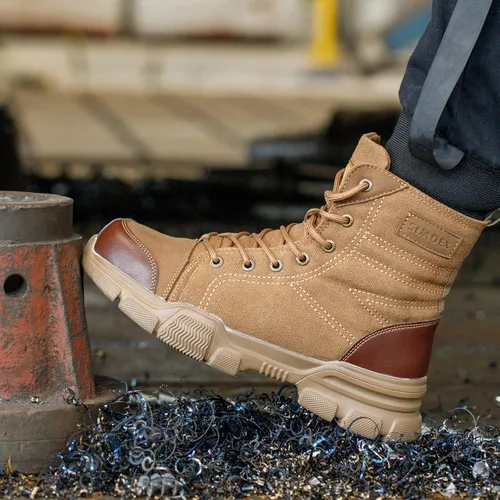 Vista 6 de SUADEX botas con puntera de acero para hombre, botas militares de trabajo, zapatos de trabajo indestructibles para mujeres, deportivos, puntera