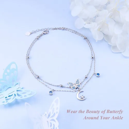 Vista 4 de Ladytree Tobillera ajustable de plata de ley 925 con estrella de mariposa para mujer