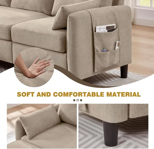 Vista 4 de Juego de sofá modular convertible, sofá en forma de L de 77 pulgadas con otomana y sofá biplaza de 48 pulgadas, sofás modernos para sala de estar