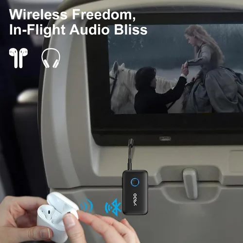 Vista 2 de YMOO Adaptador Bluetooth de avión para AirPods, transmisor Bluetooth receptor para TV, con aptX adaptativo y baja latencia, adaptador de audio