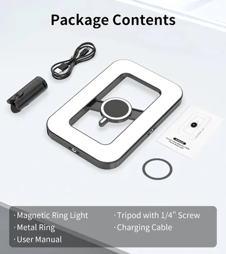 Vista 9 de Anillo de luz selfie magnético de 6000mAh RGB para iPhone, luz de teléfono recargable de 448 LED con soporte de trípode mini, estabilizador de mano