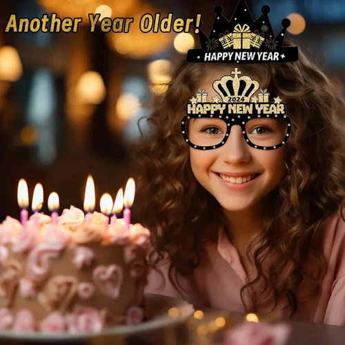 Vista 4 de 12PCS Happy New Year Eyeglasses,Headband Crown Party Favors Supplies Set Photo Propsfor 2024,Novel New Years Eve Celebration Glitter Paper Glasses