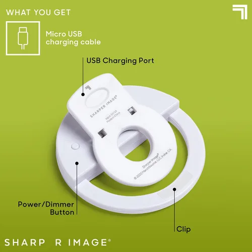 Vista 4 de SHARPER IMAGE Anillo de luz recargable con clip para selfie de 32 LED, uso multifuncional con 3 niveles de brillo ajustables, mejora las fotos