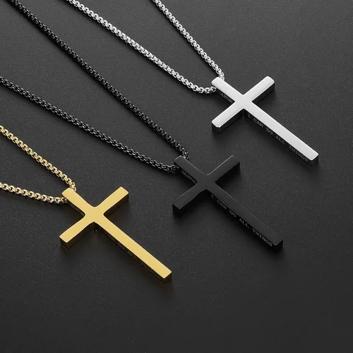 Vista 6 de Collar de cruz para hombre, cadena colgante de acero inoxidable, joyería de cadena, relleno de calcetín de Navidad, bautismo cristiano, regalos