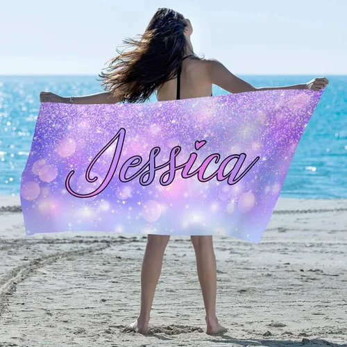 Vista 32 de Artsadd Toalla de playa personalizada con nombre, toallas de playa personalizadas con puntos azules y flores, toallas de playa con nombre