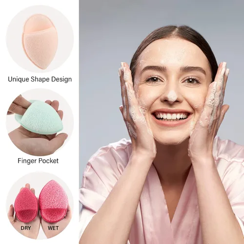 Vista 6 de 10 esponjas faciales para la limpieza diaria exfoliante, esponjas faciales para lavar la cara, esponjas exfoliantes, almohadillas faciales