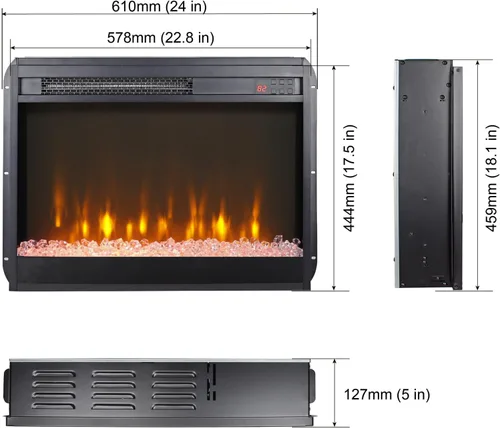 Vista 7 de Insertos de chimenea eléctrica de 23 pulgadas, insertos de chimenea para chimenea existente con 8 colores de llama, insertos de chimenea de 1400 W