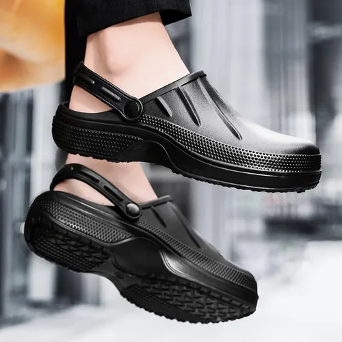 Vista 5 de Zapatos de chef unisex antideslizantes para trabajo, impermeables, con puntera cerrada, zuecos de cocina, restaurante, servicio de alimentos