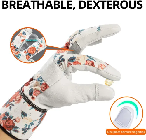 Vista 5 de Vgo... Gardening Gloves for Women, Goatskin leather,Puncture Resistant Palm and Fingertips,Touchscreen(GA3561)