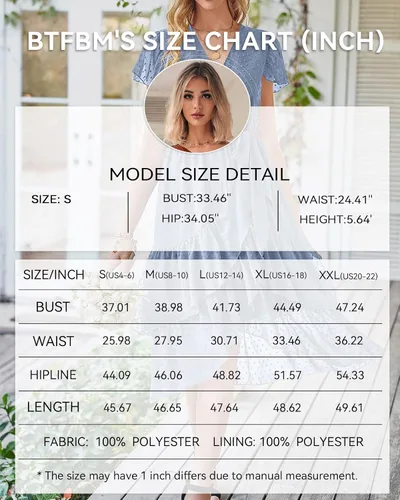 Vista 6 de BTFBM Vestidos casuales con cuello en V para mujer, estilo bohemio, manga corta, gasa, lunares suizos, cinturón y volantes, vestido de fiesta