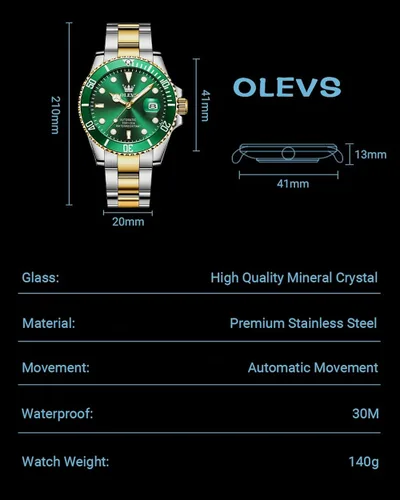 Vista 6 de OLEVS Relojes para hombre automáticos, relojes de lujo analógicos de oro y plata Tourbillon para hombre, bisel giratorio de alta calidad, esfera
