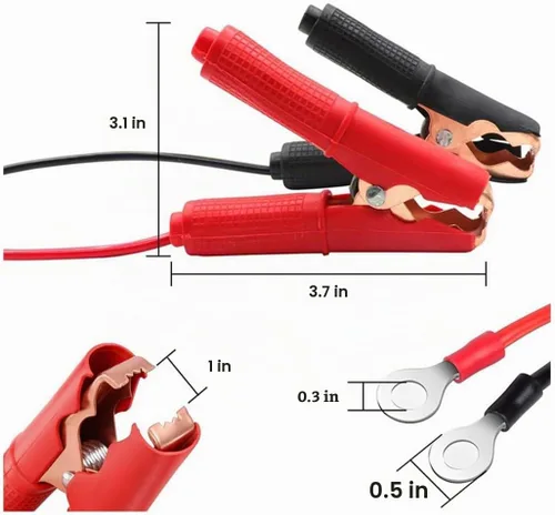 Vista 6 de 2 clips de cocodrilo, cable de puente de refuerzo 50A-3.3 pies, 13 AWG, clips de cocodrilo, cable de puente de carga de batería de automóvil de 12
