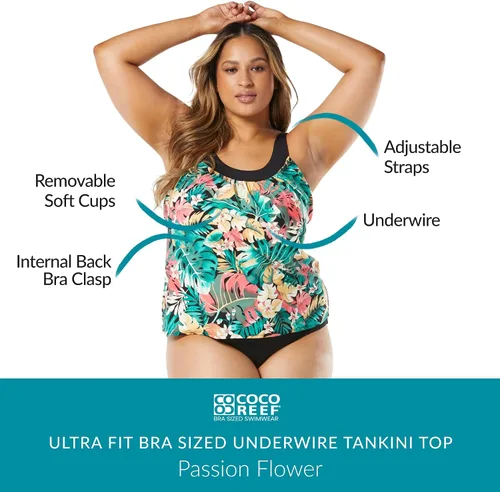Vista 4 de Coco Reef Tankini con aros de tamaño sujetador ultra ajustado Microluxury A-Line Swimsuit Top