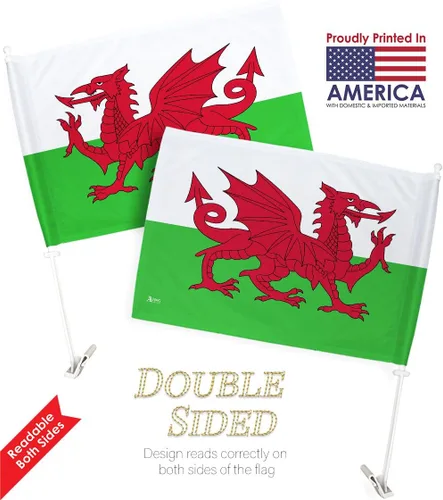 Vista 4 de Paquete de bandera de coche de la Copa del Mundo 2022 de Gales, bandera americana para carros, decoración de automóviles, pancarta pequeña
