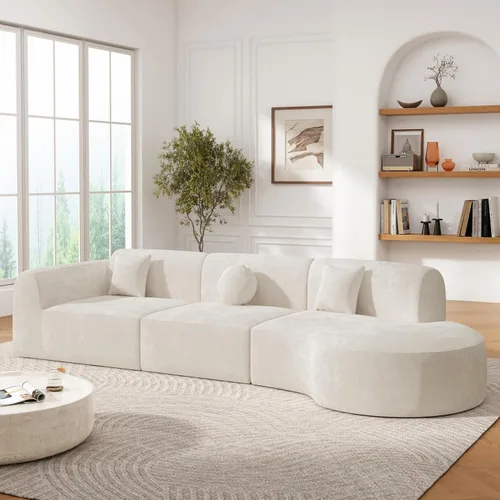 Vista 30 de Sofá Seccional Curvo de 106 pulgadas Sofá de Esponja con Chaise Lounge para Sala de Estar, Sofá Seccional Moderno en Forma de L, Sin Estructura