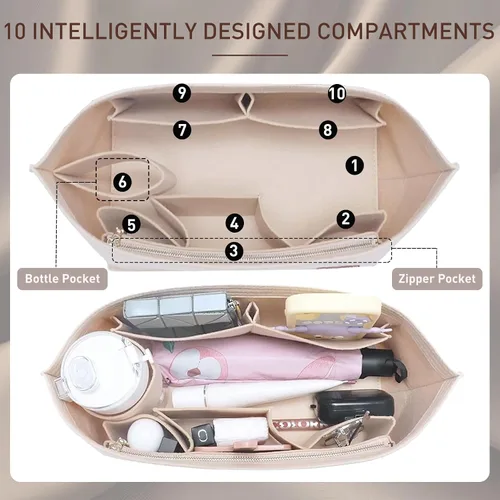Vista 4 de Doxo Organizador de bolso para bolsos y moldeador de base, juego de 2 piezas, organizador de fieltro, organizador de bolsas con cremallera, 7
