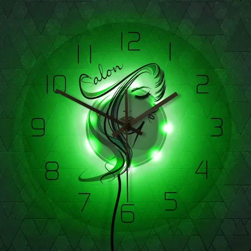 Vista 3 de The Geeky Days Beauty Time Peluquería Peluquería Diseño de peluquería Acrílico transparente Iluminación LED Reloj de pared Barbería Peluquería