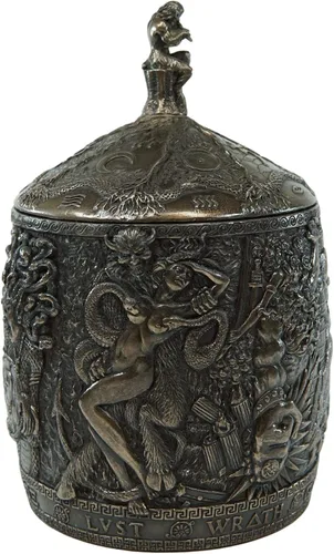 Vista 5 de Ebros Gift Antigua caja de Pandora mitológica idiomática griega con cacerola jugando flauta decorativa caja de baratija estatuilla 8 contenedores