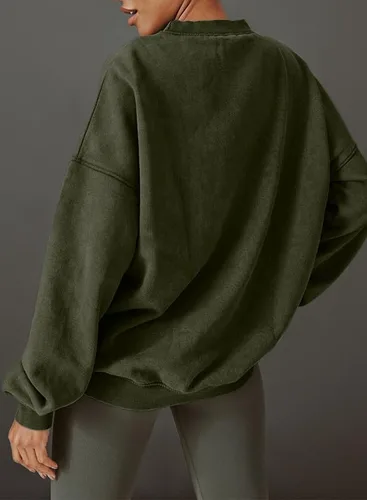 Vista 3 de SHEWIN Sudaderas para mujer, cuello redondo, color sólido, a la moda, cálidas, de gran tamaño, ligeras, sin botones
