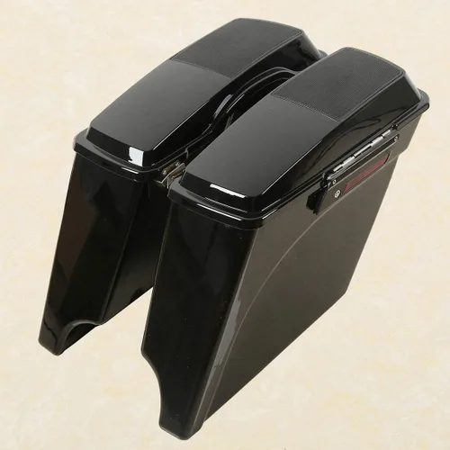 Vista 5 de Alforjas rígidas estiradas de 5 pulgadas con tapas de altavoz de 6 x 9 pulgadas+soportes de conversión cromados para Harley Davidson modelos Softail