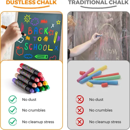 Vista 2 de Jar Melo Tiza sin polvo para niños, juego de 12 piezas de tiza para acera con soporte, lavable y no tóxica, tiza de colores para pizarra, agarre