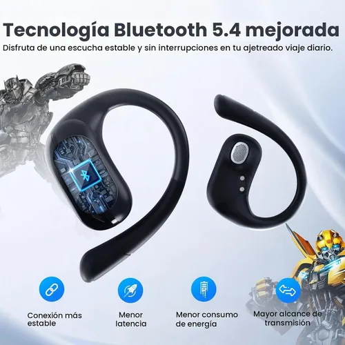 Vista 2 de Transformers Auriculares inalámbricos de oreja abierta Bluetooth 5.4 para correr y entrenar, auriculares sobre la oreja con ganchos impermeables