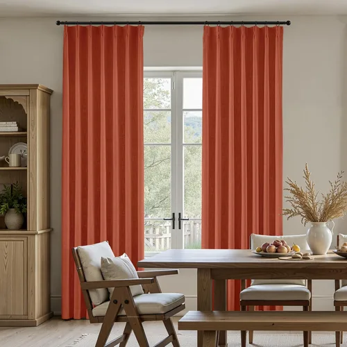 Vista 2 de HOMEIDEAS Cortinas plisadas de color naranja quemado 100% opacas, mezcla de lino de lujo con aislamiento térmico con ganchos ajustables, para sala