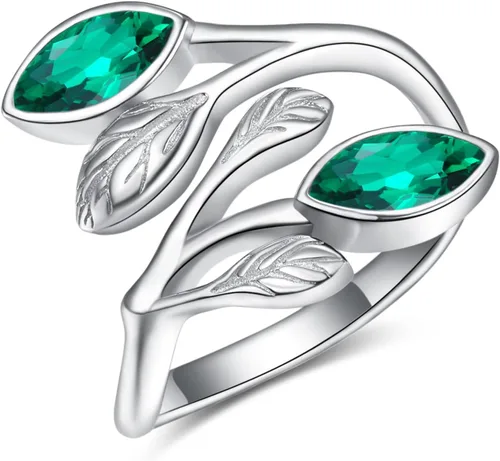 Vista 8 de Anillos de hoja para mujer 925 Anillos de plata de ley con piedra de nacimiento de hoja Anillos abiertos ajustables Anillos de promesa Anillos