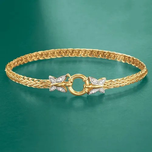 Vista 3 de Ross-Simons 14kt Yellow Gold Butterfly Wheat Link Bracelet With Diamond Accents