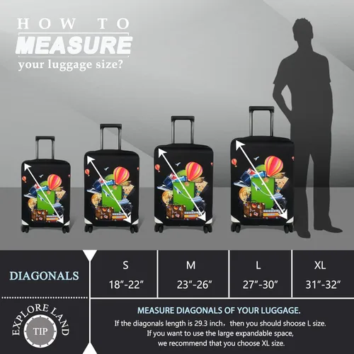 Vista 5 de Explore Land Funda para equipaje de viaje, protector de maleta, para equipaje de 18 a 32 pulgadas, Viaje (Travel)