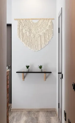 Vista 4 de Youngeast Cortina grande de macramé para colgar en la pared, estilo bohemio, con cuentas para ventana, macramé, cabecero, sala de estar, decoración