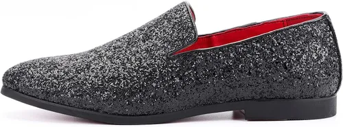 Vista 2 de Haza Pairs Pantuflas brillantes para hombre, con lentejuelas metálicas, con textura, esmoquin con purpurina, mocasines de graduación, zapatos