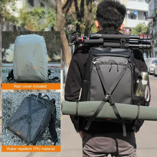 Vista 5 de Besnfoto Mochila impermeable para cámara DSLR/SLR sin espejo, bolsa de fotos para hombres con compartimento para computadora portátil para viajes