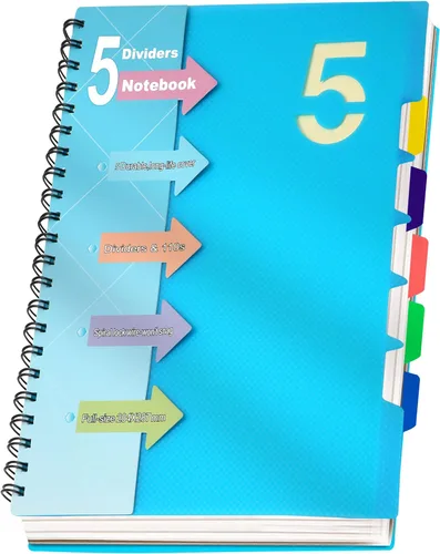 Vista 11 de CAGIE Cuaderno de 5 materias 8.5 x 11, cuadernos en espiral A4 con rayas universitarias, cuaderno en espiral con divisores y pestañas, 220 páginas