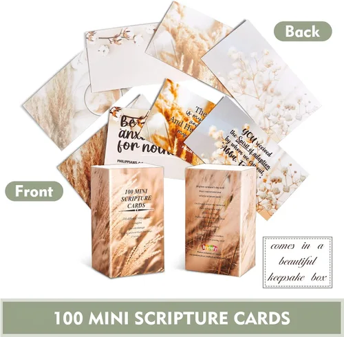 Vista 4 de BRYTEFY 100 mini tarjetas de oración en tono tierra para mujeres y hombres, tarjetas motivacionales religiosas a granel con escritura inspiradora