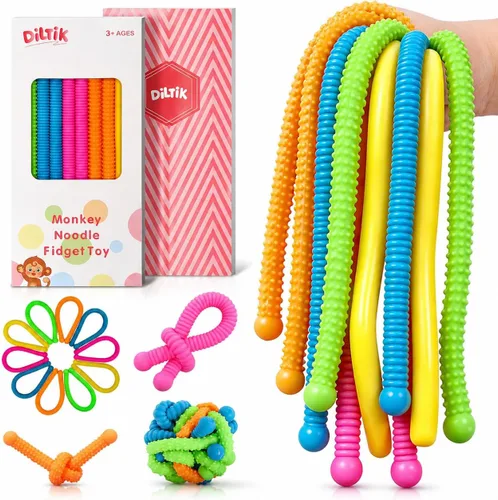 Vista 10 de Paquete de 10 Juguetes Sensoriales para Niños – Cuerdas Sensoriales Elásticas Extra Gruesas Mejoradas para Autismo, TDAH, Ansiedad – Caja de Regalo