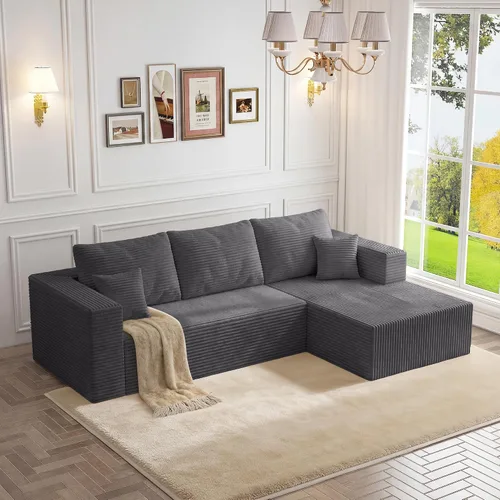 Vista 8 de Sofá otomano modular de pana de 28 pulgadas sin hueso, sofá otomano seccional para sala de estar, color beige