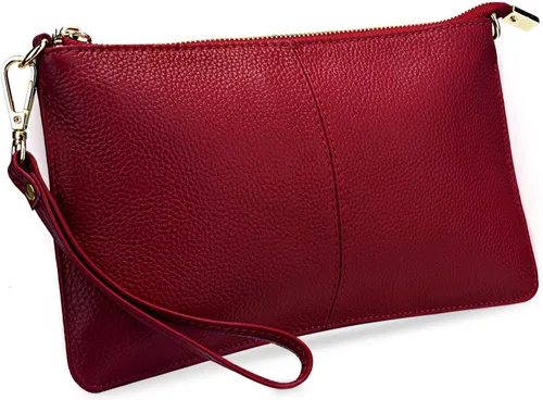 Vista 14 de YALUXE Women's Genuine Leather Wristlet Handbags Purses Clutch Wallet Bag 1- Correa de cuero blanco
