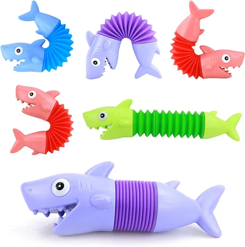 Vista 3 de Kryfa - Tubos telescópicos de animales con ventosa, juguetes para ansiedad para niños y adultos, paquete de 5 Animals Pop Tube, Road Trip