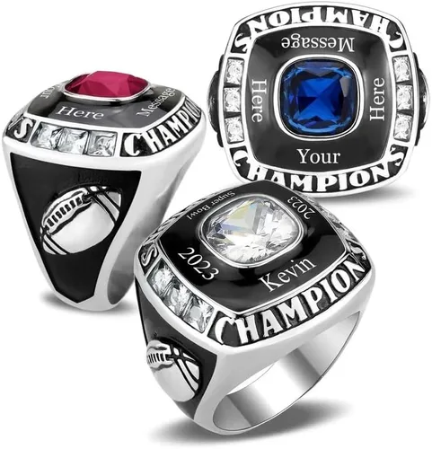 Vista 20 de Anillo de campeonato de acero inoxidable con texto y color personalizados - Trofeo, fútbol americano, béisbol, baloncesto, deportes electrónicos