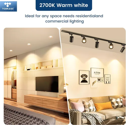 Vista 2 de Torkase - Bombilla LED GU10, atenuable MR16 2700K blanco cálido, 120V 500LM luz en riel 5W (equivalente a 50W), ahorro de energía del 90%, ángulo