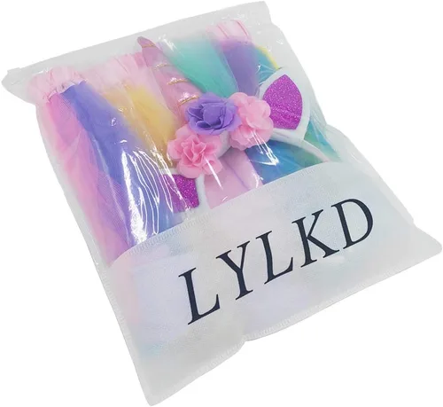 Vista 4 de Faldas tutú de arcoíris en capas para niñas pequeñas con diadema de cuerno de unicornio