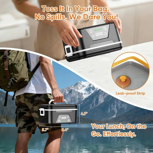 Vista 5 de Fiambrera eléctrica inalámbrica con caja de cristal de hielo, 6.3 tazas con calefacción para hombres con batería de 20000 mAh y calefacción