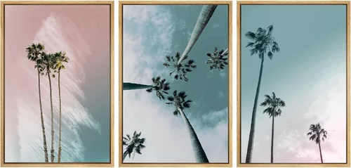 Vista 71 de SIGNWIN Lienzo enmarcado para pared, vista aérea de palmeras tropicales en un cielo azul, fotografía del océano costero, arte moderno, panorámico