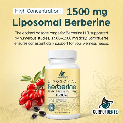 Vista 7 de Berberina liposomal HCl 1500 mg - Suplemento de berberina activa AMPK - Apoya el equilibrio corporal en mujeres y hombres - Probado por terceros