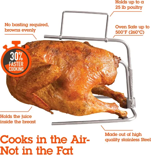 Vista 2 de Camerons Tostador de pavo original DunRite patentado de acero inoxidable al revés, cocina en el aire y no en la grasa, mantiene los jugos dentro