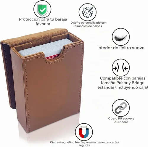 Vista 4 de Luck Lab Estuche de cuero para una sola baraja de cartas de juego/portacartas - Se ajusta a cartas de tamaño póker y puente (marrón)